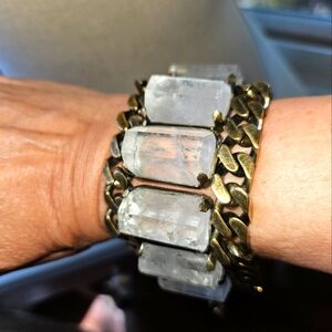 Vintage Givenchy Brass Rock Crystal Cuff Bracelet